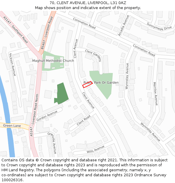 70, CLENT AVENUE, LIVERPOOL, L31 0AZ: Location map and indicative extent of plot