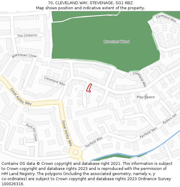 70, CLEVELAND WAY, STEVENAGE, SG1 6BZ: Location map and indicative extent of plot