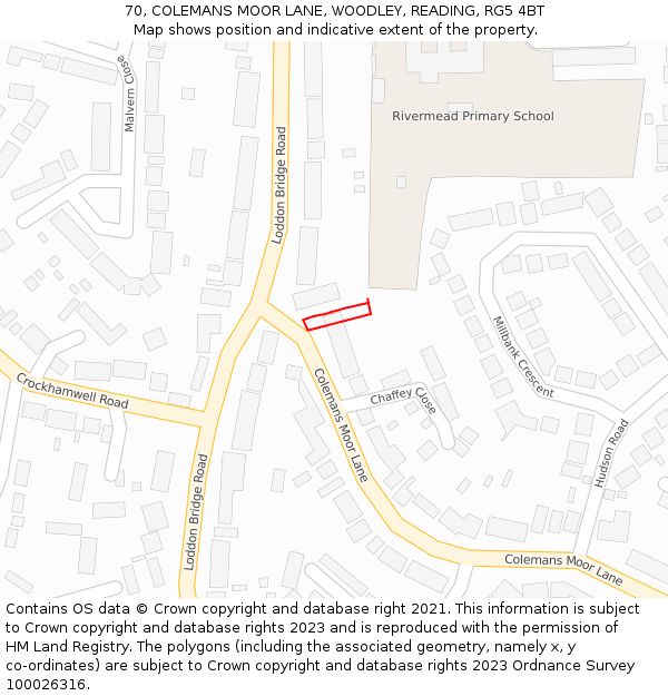 70, COLEMANS MOOR LANE, WOODLEY, READING, RG5 4BT: Location map and indicative extent of plot