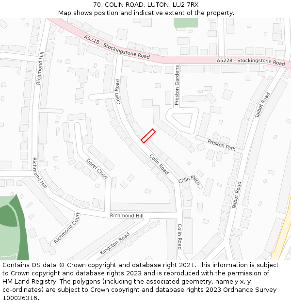 70, COLIN ROAD, LUTON, LU2 7RX: Location map and indicative extent of plot