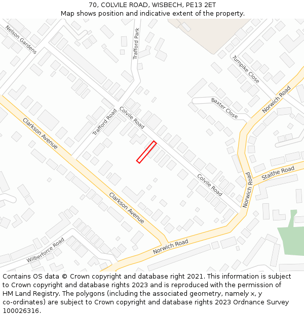 70, COLVILE ROAD, WISBECH, PE13 2ET: Location map and indicative extent of plot