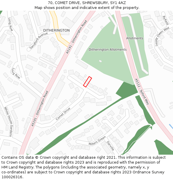 70, COMET DRIVE, SHREWSBURY, SY1 4AZ: Location map and indicative extent of plot