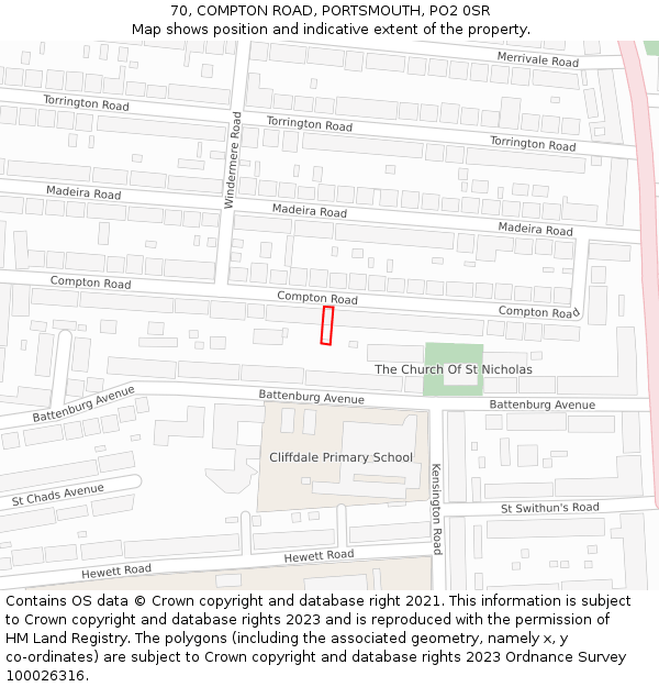 70, COMPTON ROAD, PORTSMOUTH, PO2 0SR: Location map and indicative extent of plot