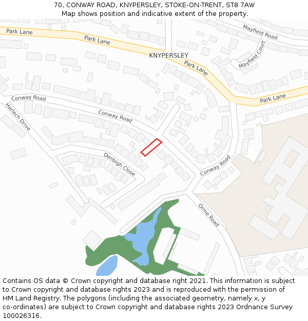 70, CONWAY ROAD, KNYPERSLEY, STOKE-ON-TRENT, ST8 7AW: Location map and indicative extent of plot