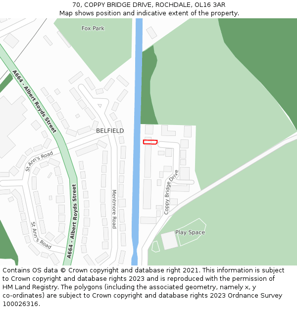 70, COPPY BRIDGE DRIVE, ROCHDALE, OL16 3AR: Location map and indicative extent of plot