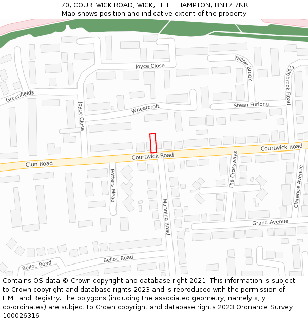 70, COURTWICK ROAD, WICK, LITTLEHAMPTON, BN17 7NR: Location map and indicative extent of plot