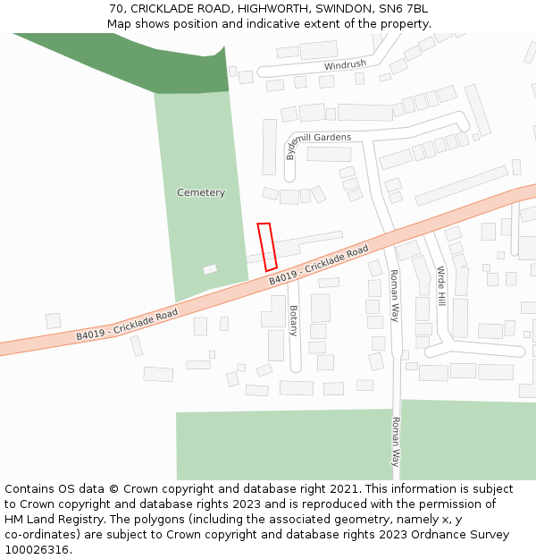 70, CRICKLADE ROAD, HIGHWORTH, SWINDON, SN6 7BL: Location map and indicative extent of plot