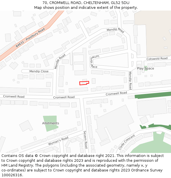 70, CROMWELL ROAD, CHELTENHAM, GL52 5DU: Location map and indicative extent of plot