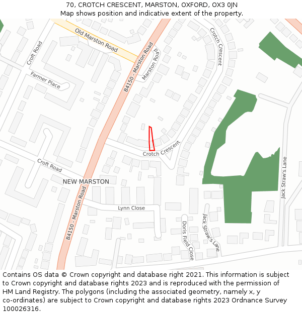 70, CROTCH CRESCENT, MARSTON, OXFORD, OX3 0JN: Location map and indicative extent of plot