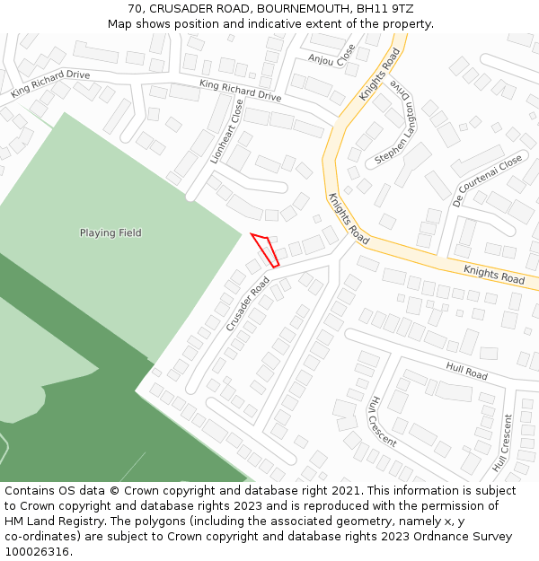 70, CRUSADER ROAD, BOURNEMOUTH, BH11 9TZ: Location map and indicative extent of plot