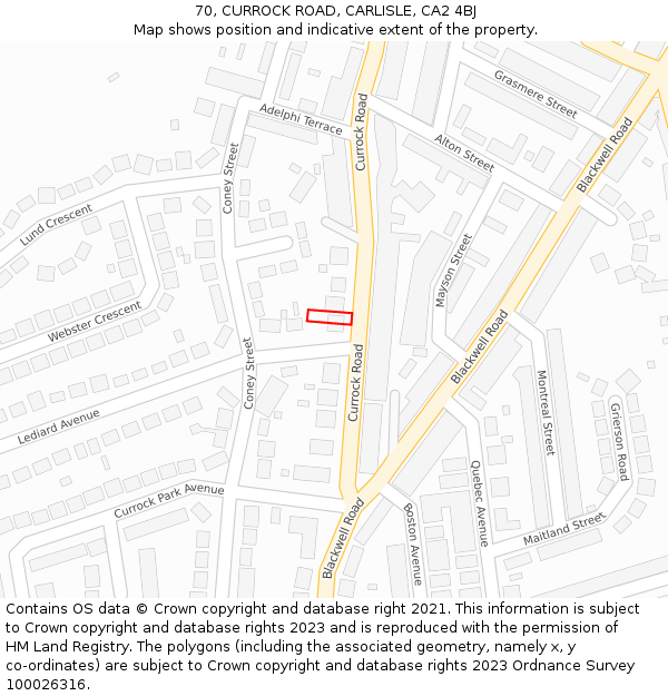 70, CURROCK ROAD, CARLISLE, CA2 4BJ: Location map and indicative extent of plot