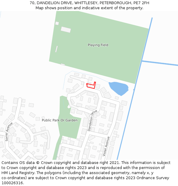 70, DANDELION DRIVE, WHITTLESEY, PETERBOROUGH, PE7 2FH: Location map and indicative extent of plot