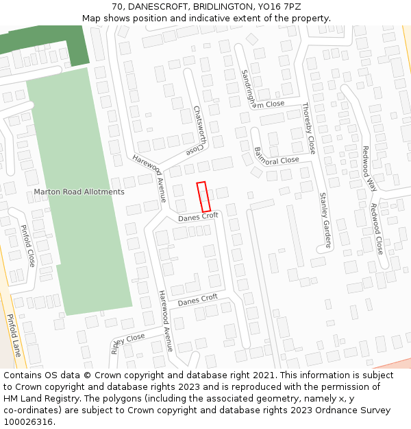 70, DANESCROFT, BRIDLINGTON, YO16 7PZ: Location map and indicative extent of plot