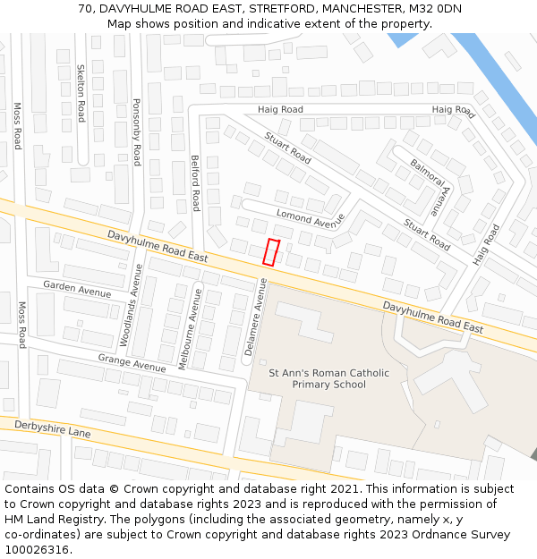 70, DAVYHULME ROAD EAST, STRETFORD, MANCHESTER, M32 0DN: Location map and indicative extent of plot