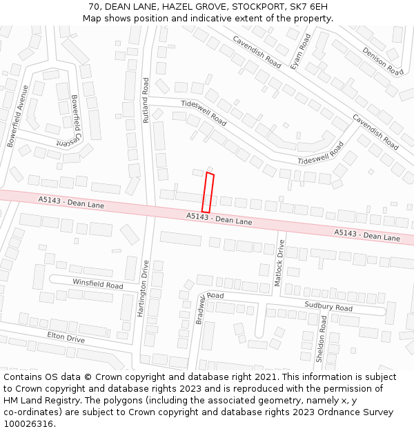 70, DEAN LANE, HAZEL GROVE, STOCKPORT, SK7 6EH: Location map and indicative extent of plot