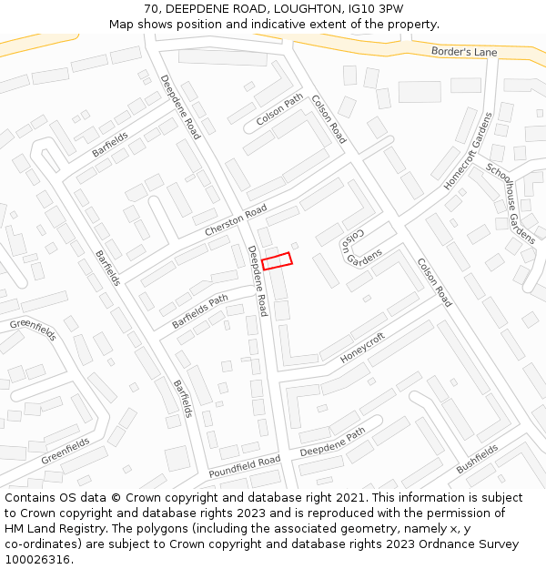 70, DEEPDENE ROAD, LOUGHTON, IG10 3PW: Location map and indicative extent of plot