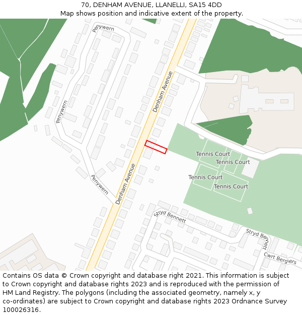 70, DENHAM AVENUE, LLANELLI, SA15 4DD: Location map and indicative extent of plot