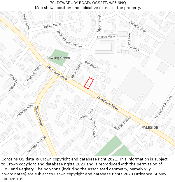 70, DEWSBURY ROAD, OSSETT, WF5 9NQ: Location map and indicative extent of plot