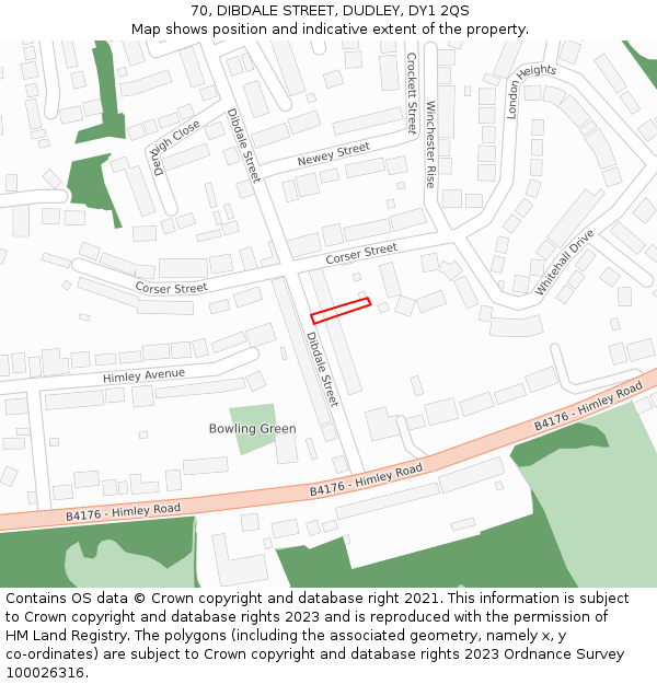 70, DIBDALE STREET, DUDLEY, DY1 2QS: Location map and indicative extent of plot