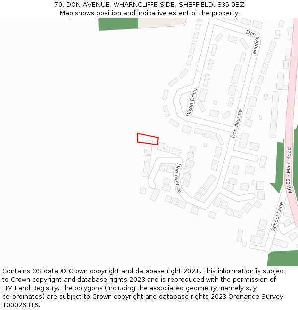 70, DON AVENUE, WHARNCLIFFE SIDE, SHEFFIELD, S35 0BZ: Location map and indicative extent of plot