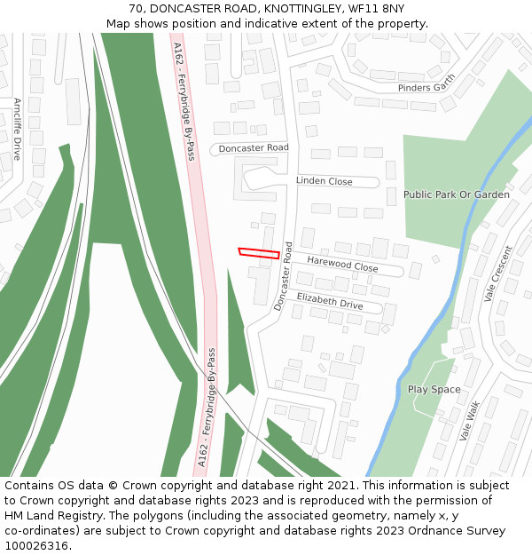 70, DONCASTER ROAD, KNOTTINGLEY, WF11 8NY: Location map and indicative extent of plot