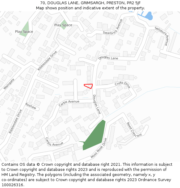 70, DOUGLAS LANE, GRIMSARGH, PRESTON, PR2 5JF: Location map and indicative extent of plot