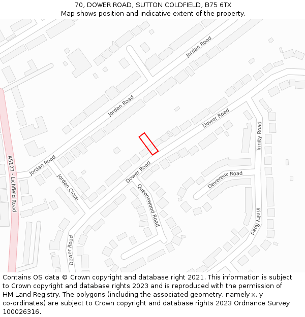 70, DOWER ROAD, SUTTON COLDFIELD, B75 6TX: Location map and indicative extent of plot