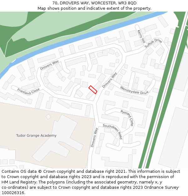 70, DROVERS WAY, WORCESTER, WR3 8QD: Location map and indicative extent of plot