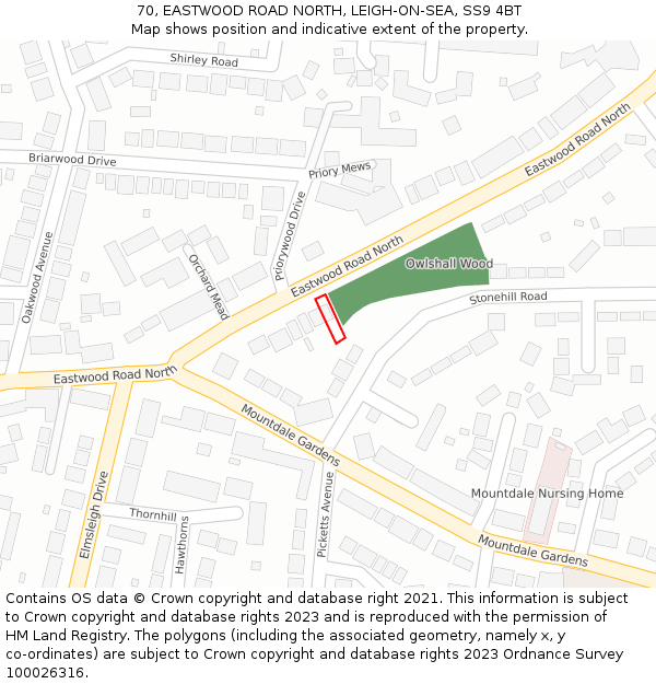 70, EASTWOOD ROAD NORTH, LEIGH-ON-SEA, SS9 4BT: Location map and indicative extent of plot