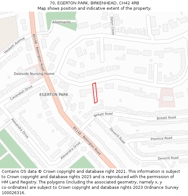 70, EGERTON PARK, BIRKENHEAD, CH42 4RB: Location map and indicative extent of plot