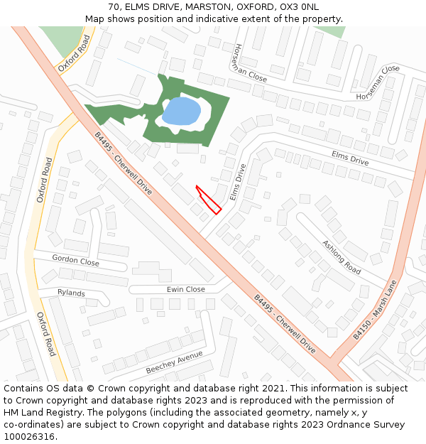 70, ELMS DRIVE, MARSTON, OXFORD, OX3 0NL: Location map and indicative extent of plot