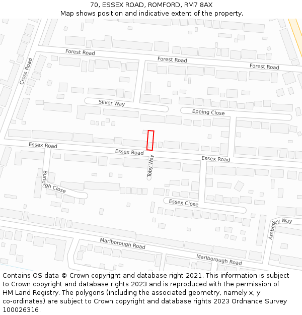 70, ESSEX ROAD, ROMFORD, RM7 8AX: Location map and indicative extent of plot