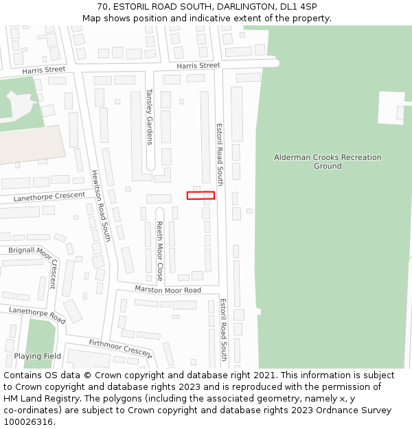 70, ESTORIL ROAD SOUTH, DARLINGTON, DL1 4SP: Location map and indicative extent of plot