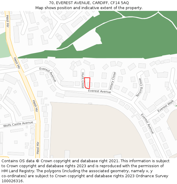 70, EVEREST AVENUE, CARDIFF, CF14 5AQ: Location map and indicative extent of plot