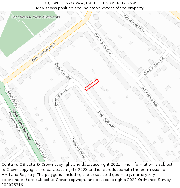 70, EWELL PARK WAY, EWELL, EPSOM, KT17 2NW: Location map and indicative extent of plot