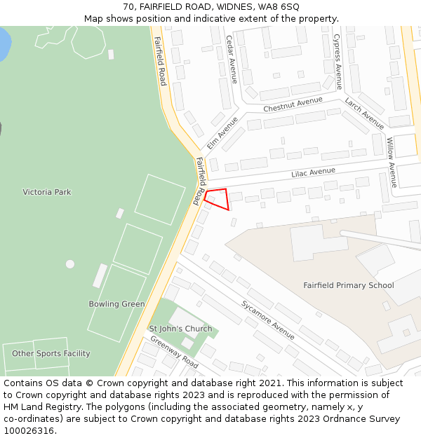 70, FAIRFIELD ROAD, WIDNES, WA8 6SQ: Location map and indicative extent of plot