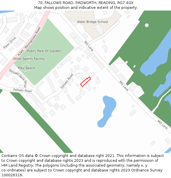 70, FALLOWS ROAD, PADWORTH, READING, RG7 4GX: Location map and indicative extent of plot