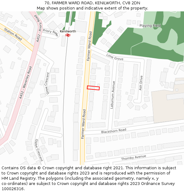 70, FARMER WARD ROAD, KENILWORTH, CV8 2DN: Location map and indicative extent of plot