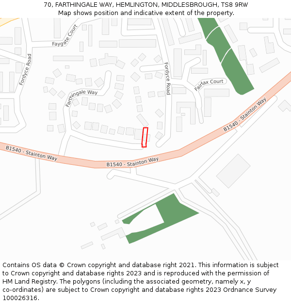 70, FARTHINGALE WAY, HEMLINGTON, MIDDLESBROUGH, TS8 9RW: Location map and indicative extent of plot