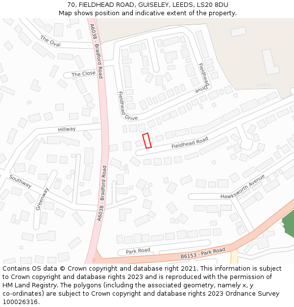 70, FIELDHEAD ROAD, GUISELEY, LEEDS, LS20 8DU: Location map and indicative extent of plot