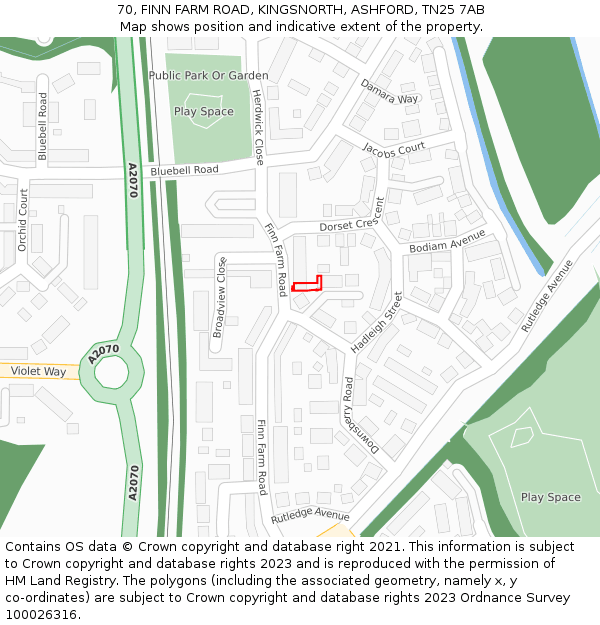 70, FINN FARM ROAD, KINGSNORTH, ASHFORD, TN25 7AB: Location map and indicative extent of plot