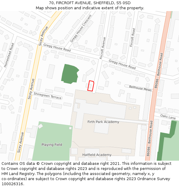 70, FIRCROFT AVENUE, SHEFFIELD, S5 0SD: Location map and indicative extent of plot