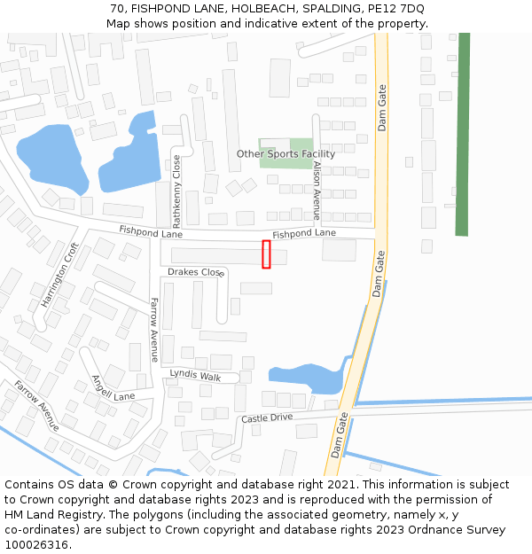 70, FISHPOND LANE, HOLBEACH, SPALDING, PE12 7DQ: Location map and indicative extent of plot