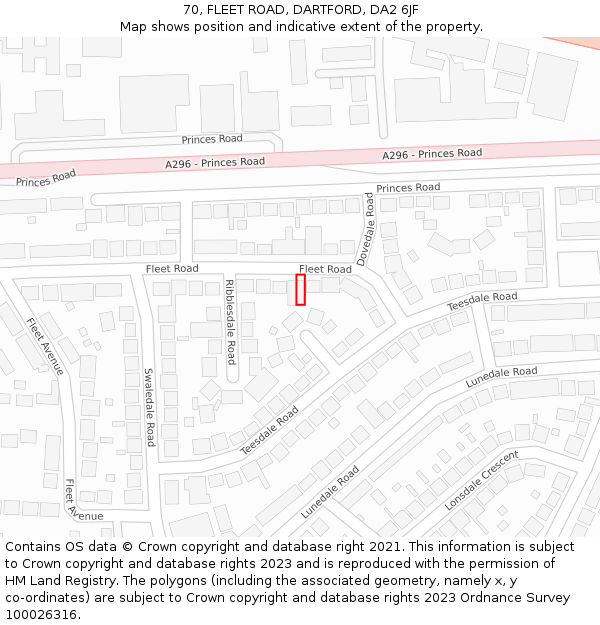 70, FLEET ROAD, DARTFORD, DA2 6JF: Location map and indicative extent of plot