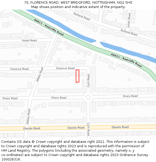 70, FLORENCE ROAD, WEST BRIDGFORD, NOTTINGHAM, NG2 5HS: Location map and indicative extent of plot