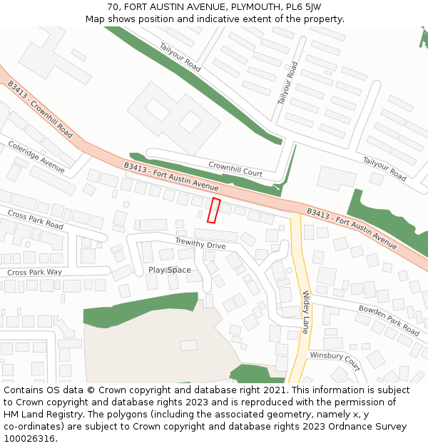 70, FORT AUSTIN AVENUE, PLYMOUTH, PL6 5JW: Location map and indicative extent of plot