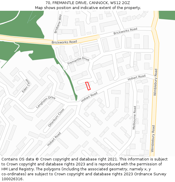 70, FREMANTLE DRIVE, CANNOCK, WS12 2GZ: Location map and indicative extent of plot