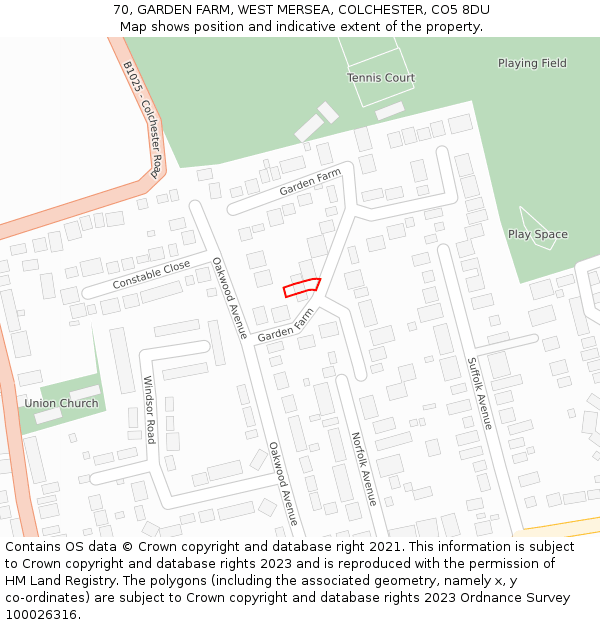 70, GARDEN FARM, WEST MERSEA, COLCHESTER, CO5 8DU: Location map and indicative extent of plot