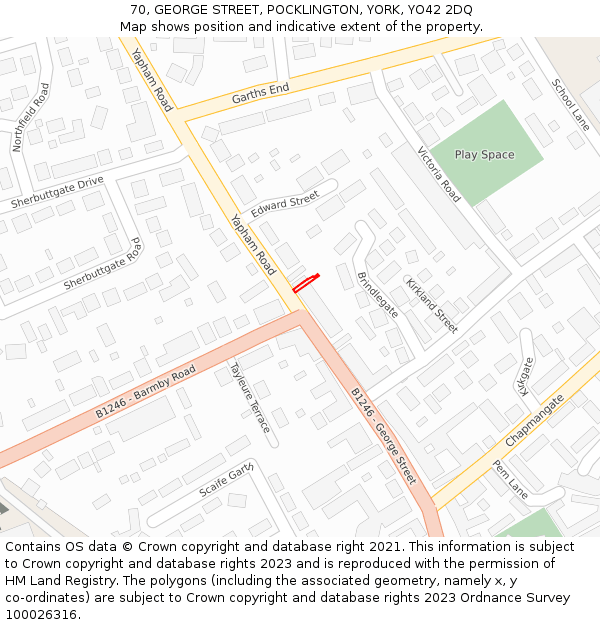 70, GEORGE STREET, POCKLINGTON, YORK, YO42 2DQ: Location map and indicative extent of plot