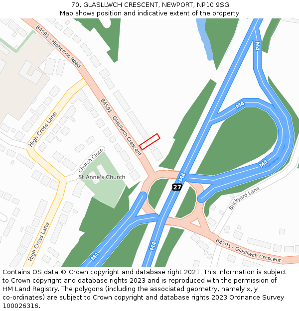 70, GLASLLWCH CRESCENT, NEWPORT, NP10 9SG: Location map and indicative extent of plot